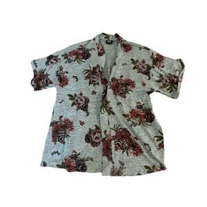 Bobeau Women's Wrap Cardigan Gray With Floral Open No Buttons Cardigan Size 1X